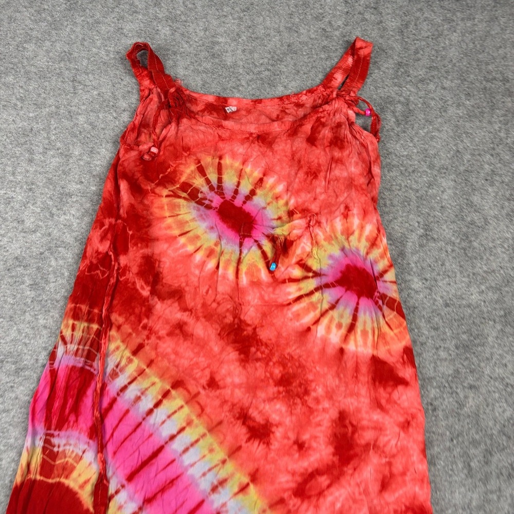 Unbranded Tie Dye Tassel Beaded Dress Womens Size 3 Red Boho Hippie Summer - Picture 4 of 12